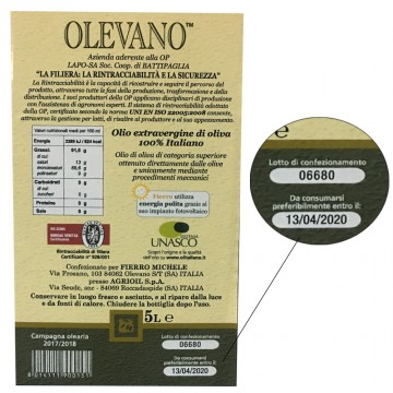 Olio Extravergine d'Oliva 100% Italiano Bio tracciabilità unasco